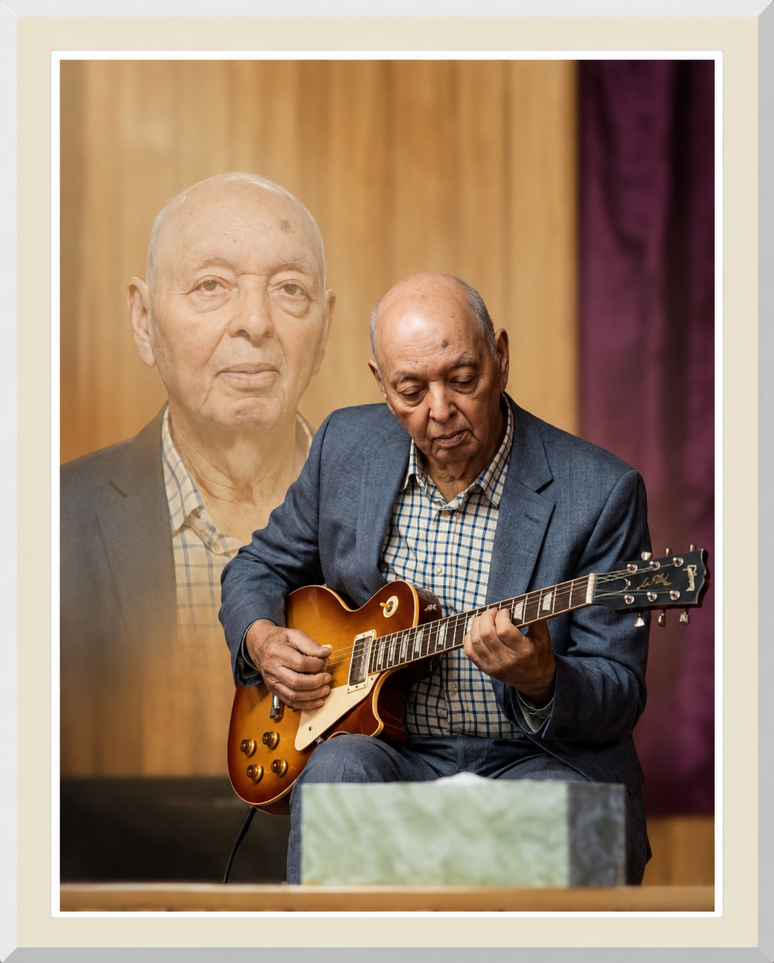 The late Rev. Eliseo Vasquez playing his guitar in the sanctuary