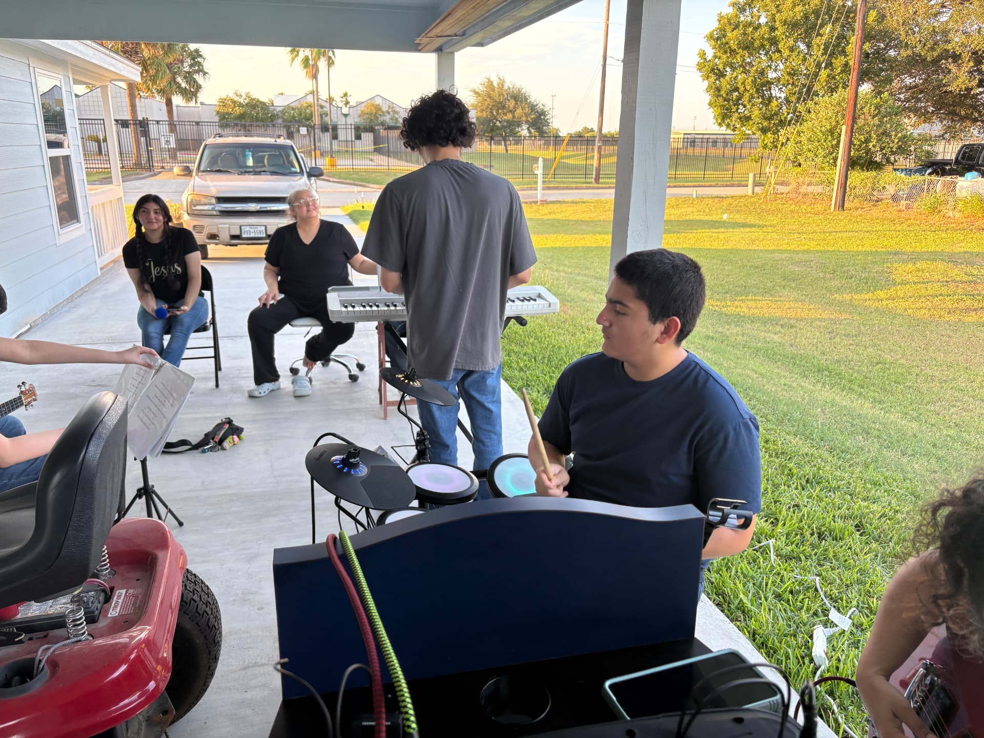The Cornerstone worship team practicing together in Lyford, Texas